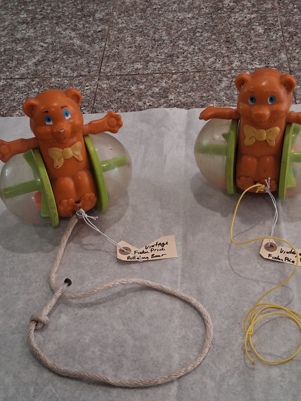 Vintage Bob-Along Bear Pull Toy by Fisher-Price From The Late 1978.Set Of 2